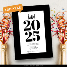 Convite de Ano Novo Preto Moderno para Festa