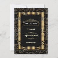Convite de Antecedência Art Déco Gatsby Dourado e 