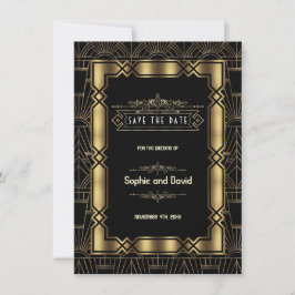 Convite de Antecedência Art Déco Gatsby Dourado e