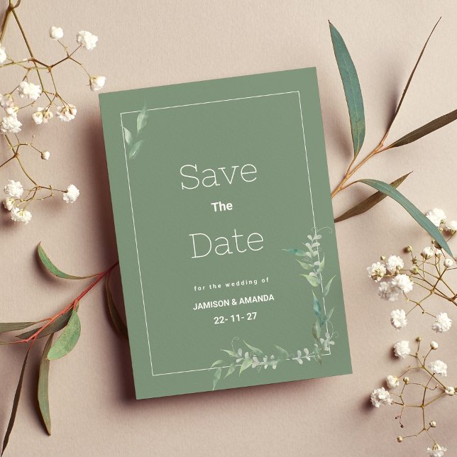 Convite de Antecipação de Data em aquarela mint bo (Mint watercolor botanical greenery Save The Date )