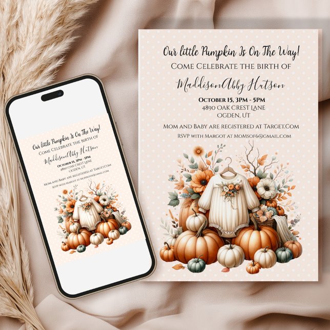 Convite de Anúncio de Bebê Abóbora de Outono (Celebrate the cozy autumn season with a personalized fall design made just for you! )
