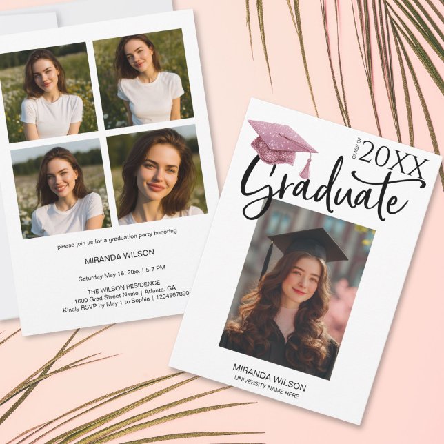 Convite de Anúncio de Festa de Formatura de Foto M (Modern Photo Graduation Party Invite Announcement)