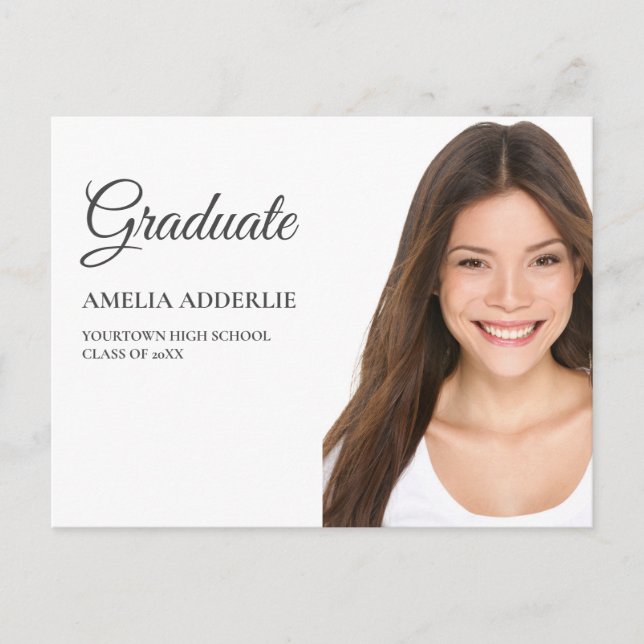 Convite de Anúncio de Foto de Formatura Branco (Frente)