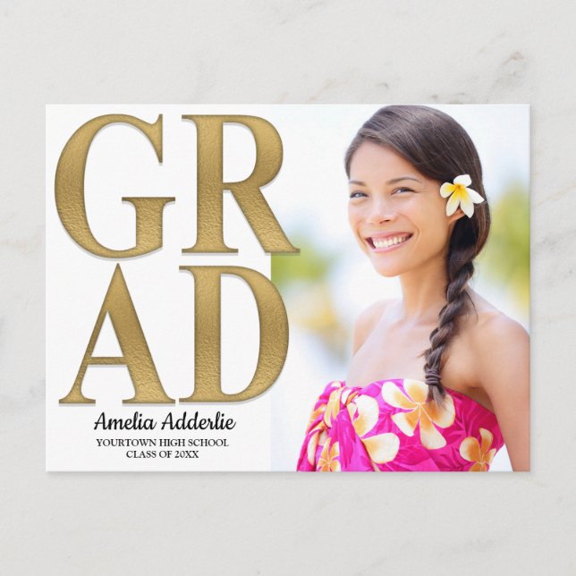 Convite de Anúncio de Foto de Gradução Branco Dour (Frente)