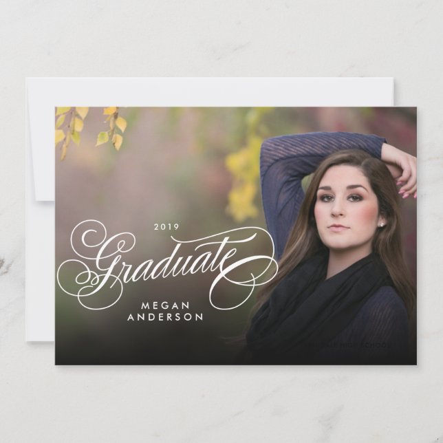 Convite de anúncio de graduação de fotos de script (Frente)