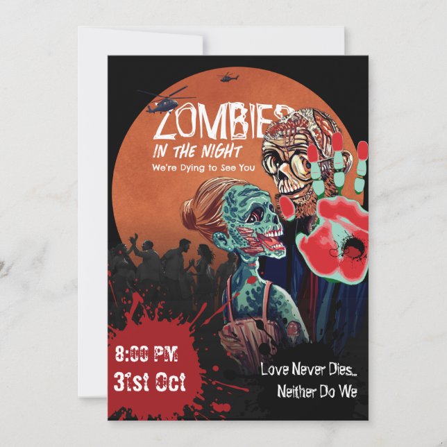 Convite de Apocalipse de Casal Zumbi para o Hallow (Frente)
