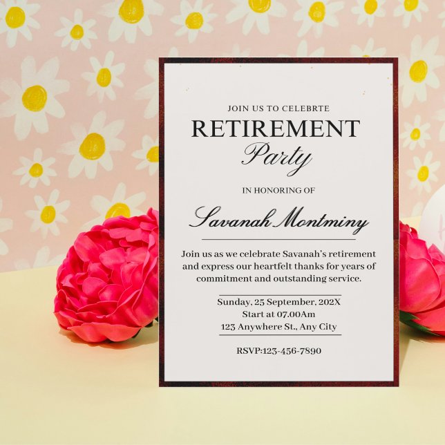 Convite de Aposentadoria com Caligrafia Preta e Br (Elegant Black and White Calligraphy Retirement Par Invitation)