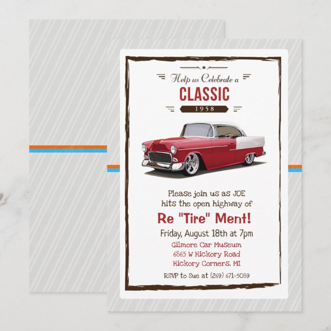Convite de Aposentadoria Retro Carro Clássico (Frente/Verso)
