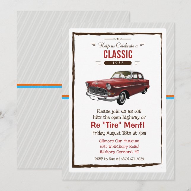 Convite de Aposentadoria Retro Carro Clássico (Frente/Verso)