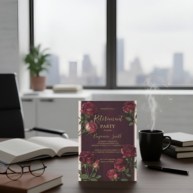 Convite de Aposentadoria Rosa de Madeira Escura co (Criador carregado)