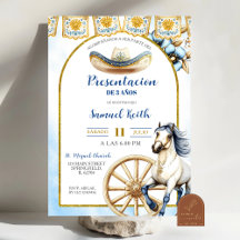 Convite de Apresentação de 3 anos Charro Azul Mari