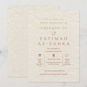 Convite de Aqeeqah Islâmico de Luxo em Papel Bege