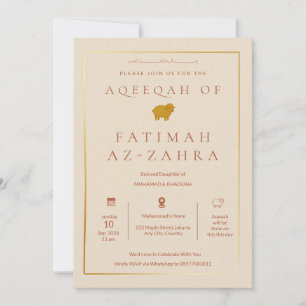 Convite de Aqeeqah Islâmico Luxuoso Dourado Bege p