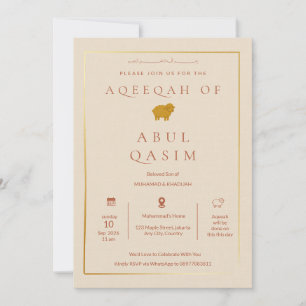 Convite de Aqeeqah Islâmico Luxuoso Dourado Bege p