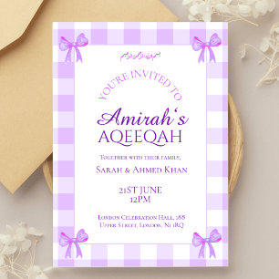 Convite de Aqeeqah Lilás e Ginga de Bebê Menina Mu