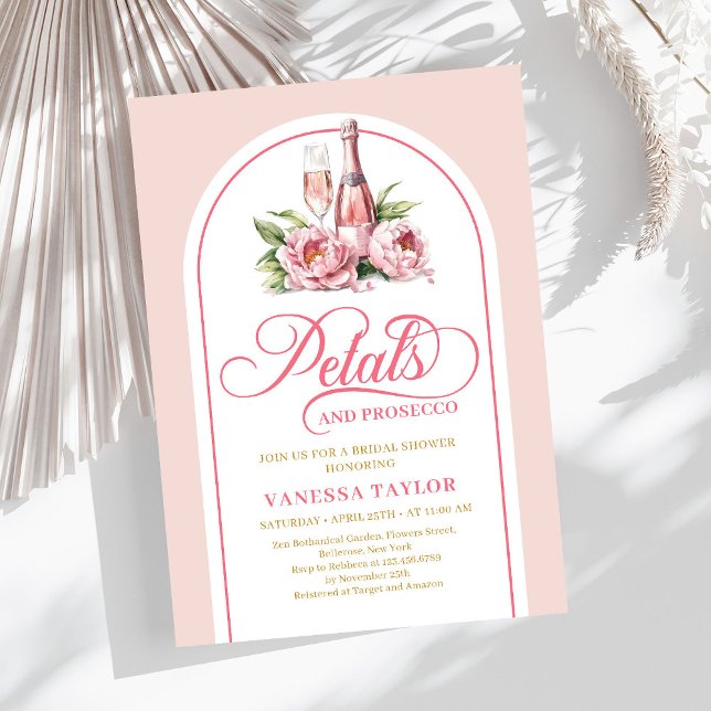 Convite de aquarela com pétalas elegantes e prosec (Elegant petals and prosecco watercolor invitation)
