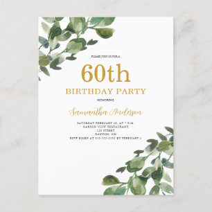 Convite de Aquarela de Eucalipto para Aniversário