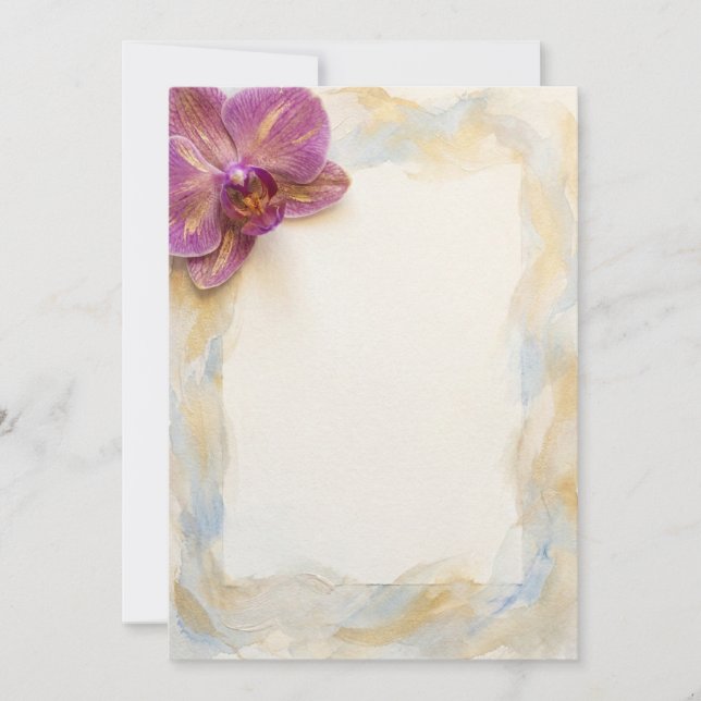 Convite de Aquarela de Orquídea Roxa (Frente)