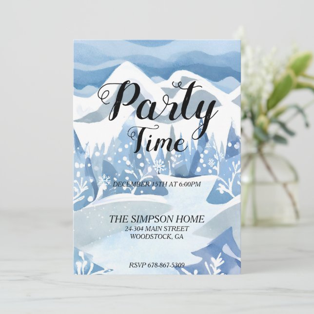 Convite de Aquarela de Winter Wonderland (Em pé/Frente)