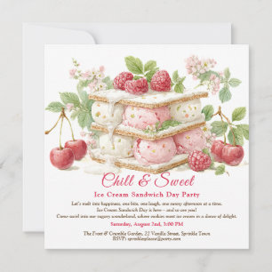 Convite de Aquarela do Dia do Sanduíche de Sorvete