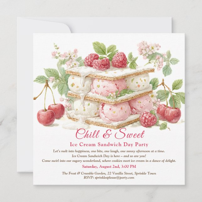 Convite de Aquarela do Dia do Sorvete Sandwich (Frente)
