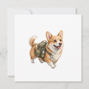 Convite de Aquarela para Aventura de Corgi Hiking
