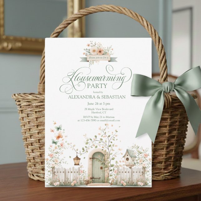 Convite de Aquecimento para Festa de Casa de Campo (personalized floral rustic cottage housewarming party invitation with script calligraphy)