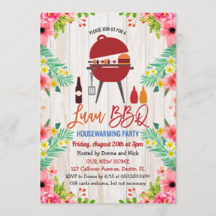 Convite de Aquecimento Tropical Luau Aloha BBQ