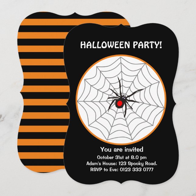 Convite de Aranha Viúva Negra de Halloween (Frente/Verso)