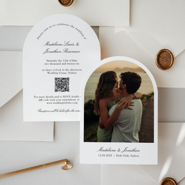 Convite de Arch Wedding com Código de Foto e QR (Criador carregado)