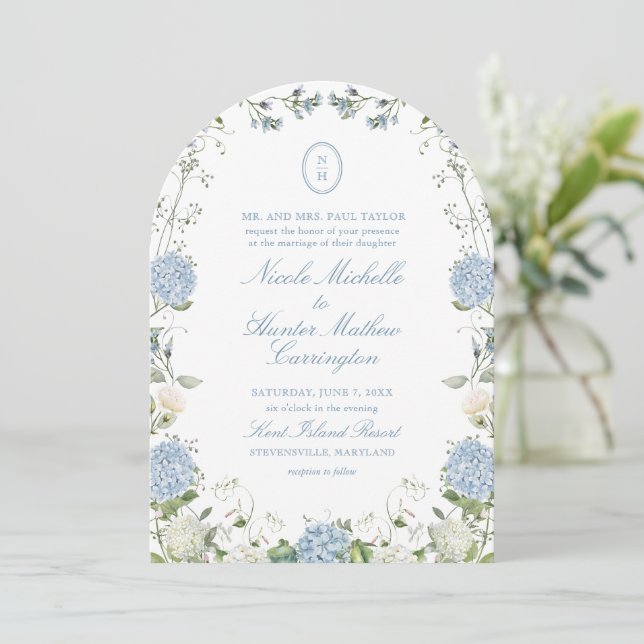 Convite de Arco de Casamento com Monograma de Hort (Em pé/Frente)