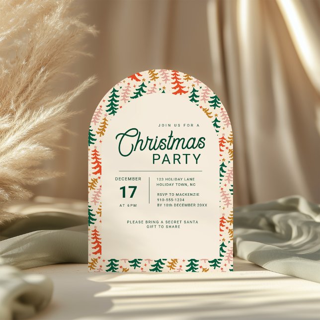 Convite de Arco de Festa de Natal com Árvore Retro (Retro Christmas Tree Christmas party Arch invitation)