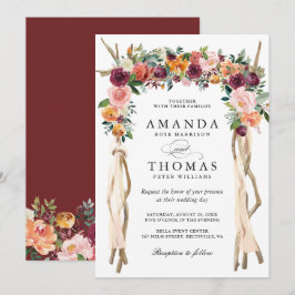 Convite de Arco Floral Bege Borgonha para Casament