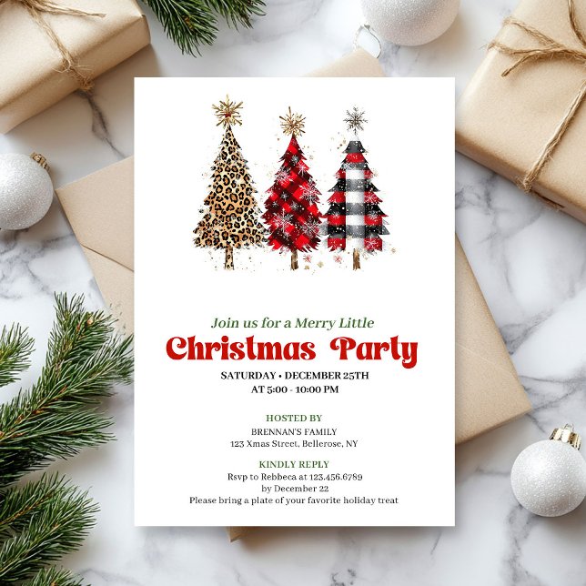 Convite de árvore de Natal com estampa de leopardo (Trendy leopard and buffalo Christmas tree invite)