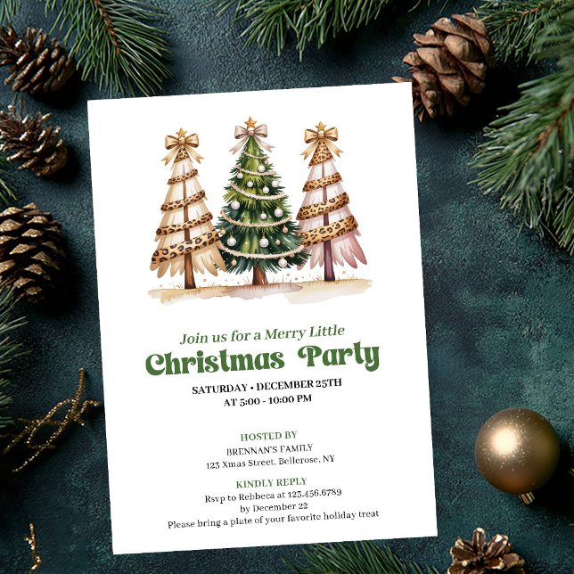 Convite de árvore de Natal com leopardo em aquarel (Modern watercolor leopard Christmas tree invite)