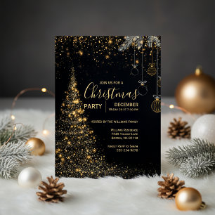 Convite de Árvore de Natal em Ouro Brilhante