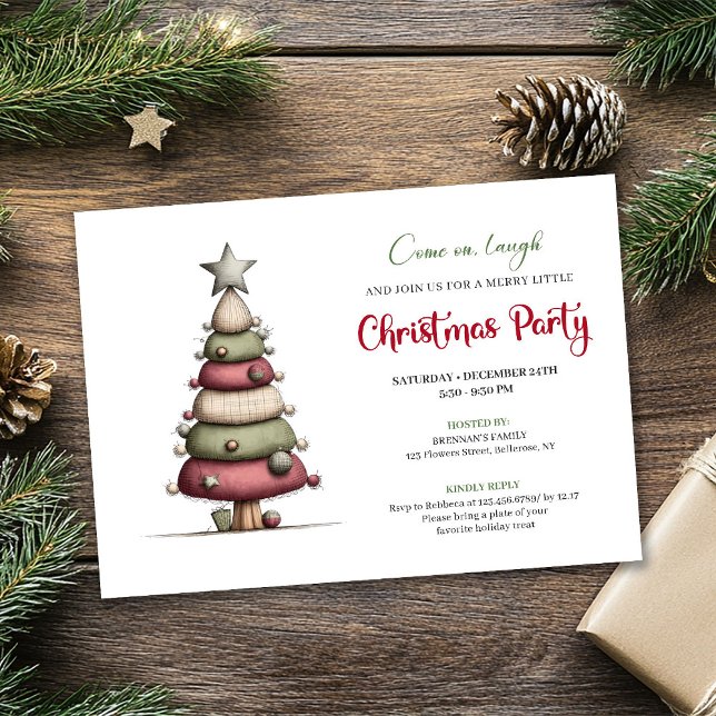 Convite de árvore de Natal engraçado em aquarela m (Funny Christmas tree modern watercolor invitation)