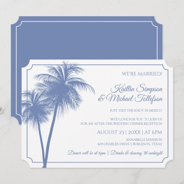 Convite de Árvore de Palmeira de Destino | Azul de (Frente/Verso)