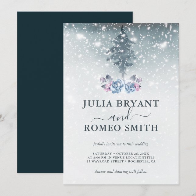 Convite de árvore de pinheiro azul casamento no in (Frente/Verso)