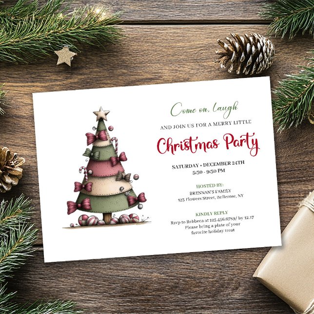 Convite de árvore festiva caprichosa para feriado  (Whimsical festive tree modern holiday invitation)