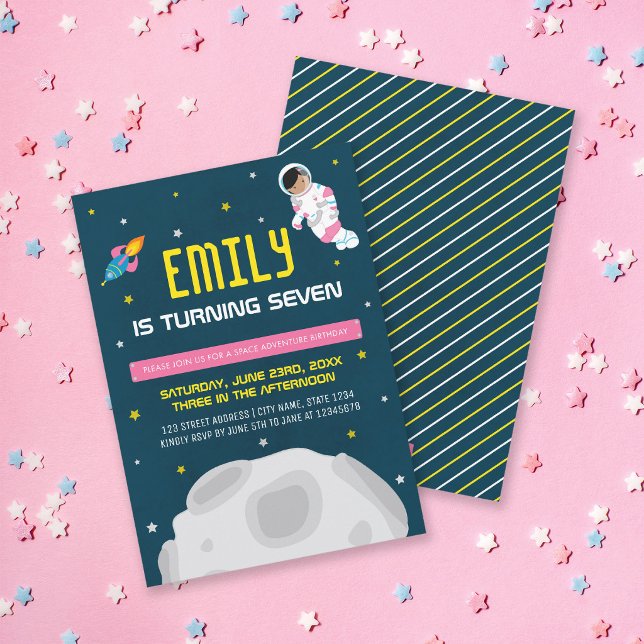 Convite de Astronauta Espacial para Rapariga Rosa (Criador carregado)