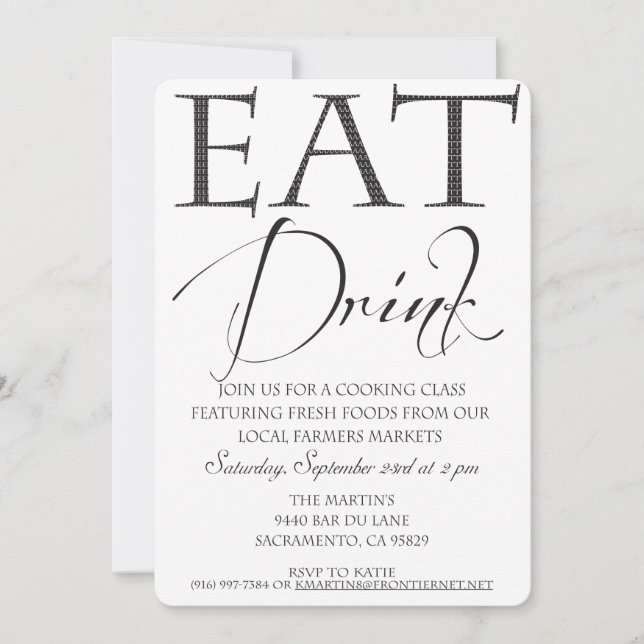 Convite de Aula/Demonstração de Culinária (Frente)