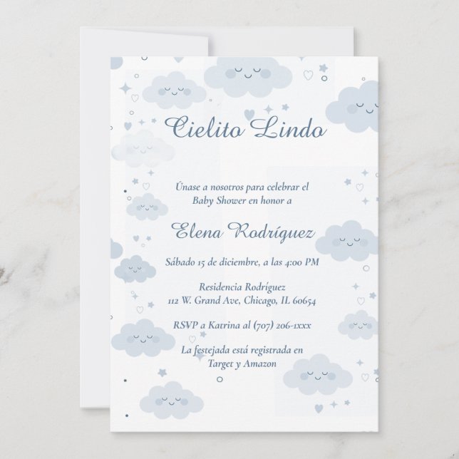 Convite De Baby Shower Cielito Lindo (Frente)
