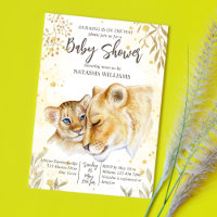 Convite de baby shower de filhote de leão amarelo 