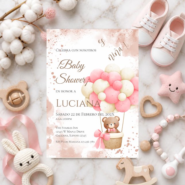 Convite de Baby Shower de menina em espanhol flora (Criador carregado)