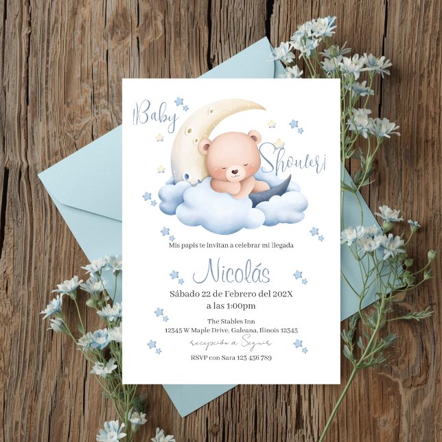Convite de Baby Shower de menino em espanhol Urso  (Criador carregado)