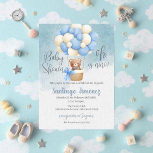 Convite de Baby Shower espanhol Urso Azul para men