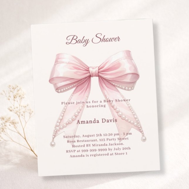 Convite de Baby Shower menina com pérolas de marfi (Criador carregado)