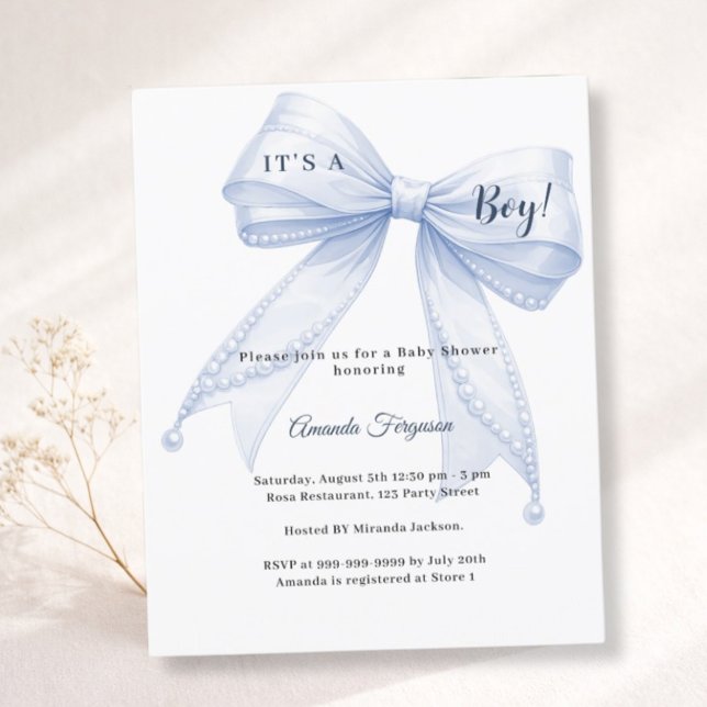 Convite de Baby Shower menino pérolas elegantes la (Criador carregado)