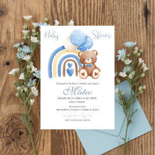 Convite de Baby Shower menino Urso Azul em espanho